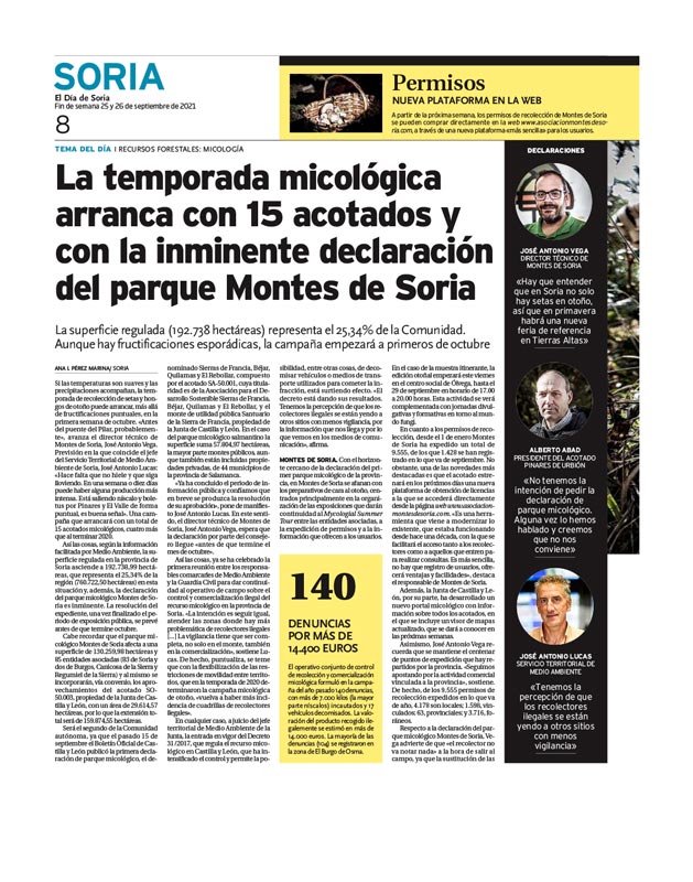 Montes de Soria en prensa - La temporada micologica arranca con 15 acotados